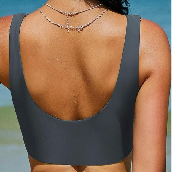 Zaful Gray Button-Front Bikini Top - Picture 2 of 6
